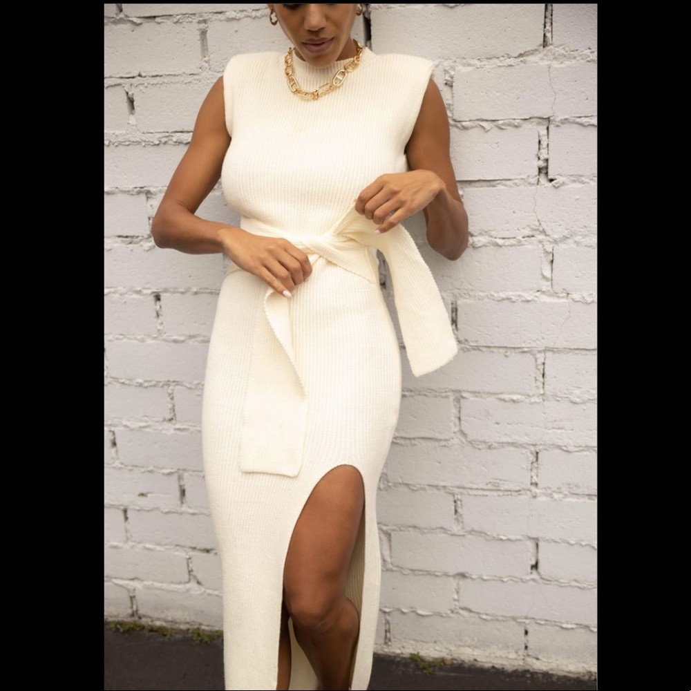 Cream Sweater Knit Maxi Dress
